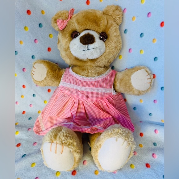 Vintage Bijou Enterprises Girl Teddy Bear Plush 80s Stuffed Animal Sleepy Eyes - Picture 1 of 7
